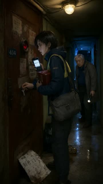 林晚在出租屋门口，老周站在楼道尽头